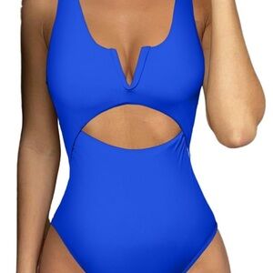 Women's Blue Cutout One-Piece Swimsuit push up with slimming design